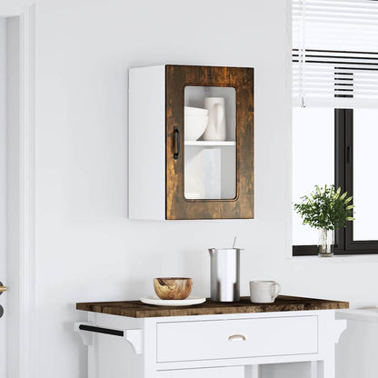 vidaXL Kitchen Wall Cabinet with Glass Door Kalmar Smoked Oak Engineered Wood 3