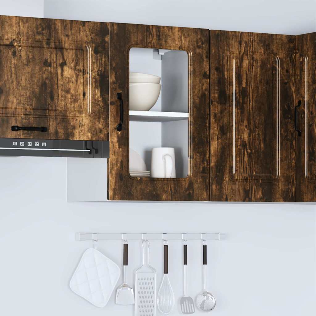 vidaXL Kitchen Wall Cabinet with Glass Door Kalmar Smoked Oak Engineered Wood 4