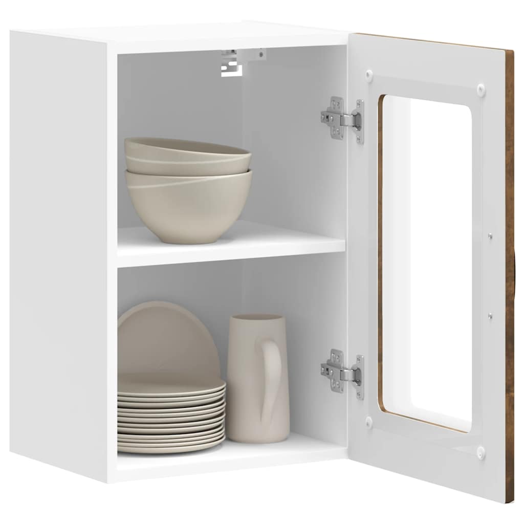 vidaXL Kitchen Wall Cabinet with Glass Door Kalmar Smoked Oak Engineered Wood 5