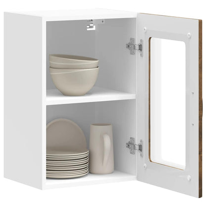 vidaXL Kitchen Wall Cabinet with Glass Door Kalmar Smoked Oak Engineered Wood 5
