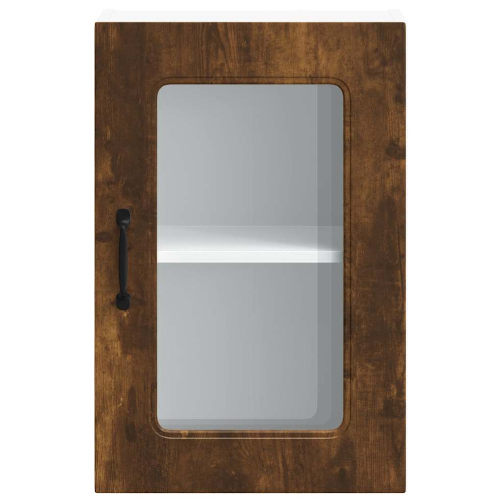 vidaXL Kitchen Wall Cabinet with Glass Door Kalmar Smoked Oak Engineered Wood 6