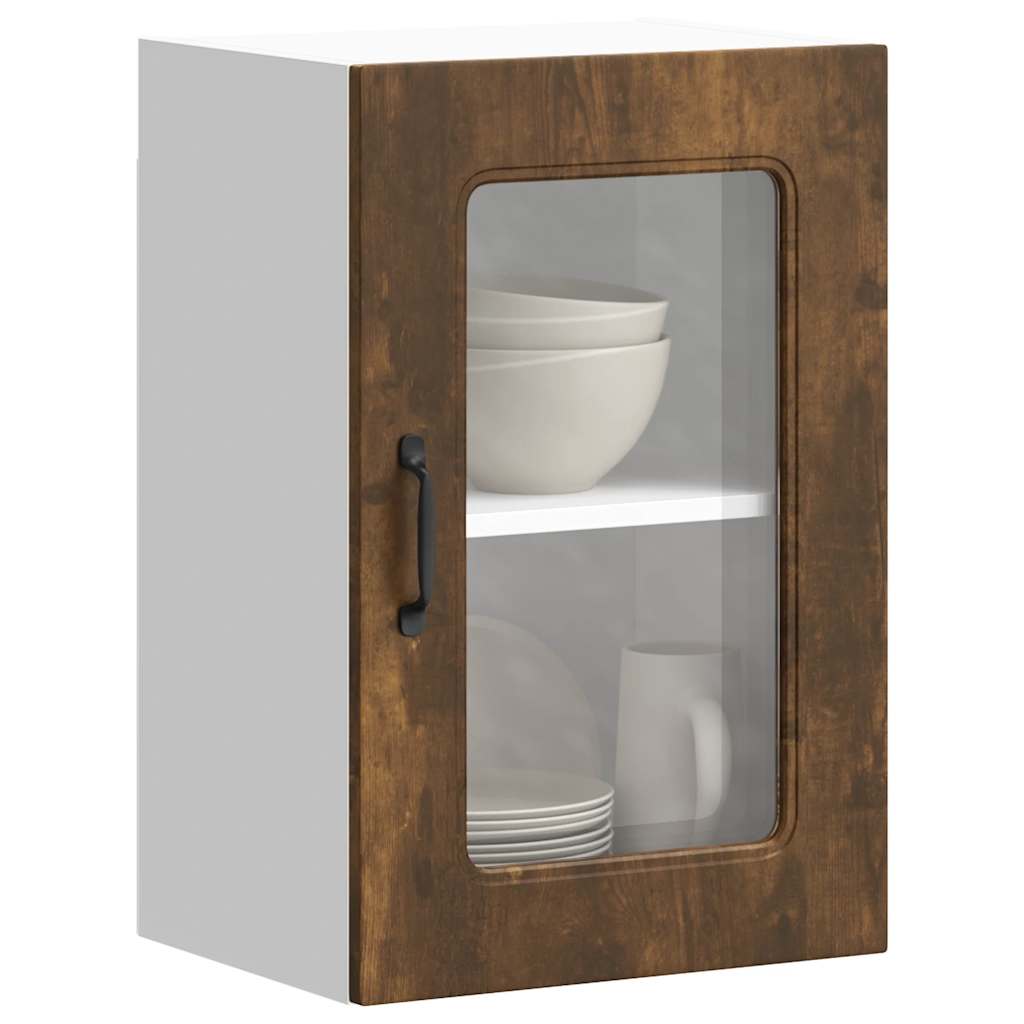 vidaXL Kitchen Wall Cabinet with Glass Door Kalmar Smoked Oak Engineered Wood 1