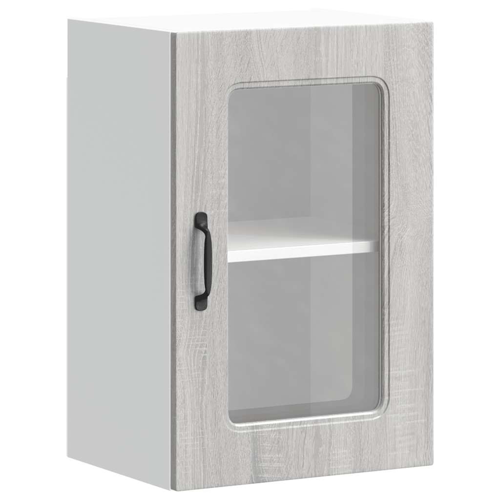vidaXL Kitchen Wall Cabinet with Glass Door Kalmar Grey Sonoma Engineered Wood 2