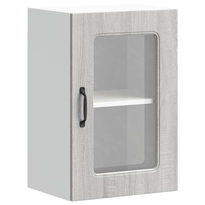 vidaXL Kitchen Wall Cabinet with Glass Door Kalmar Grey Sonoma Engineered Wood 2