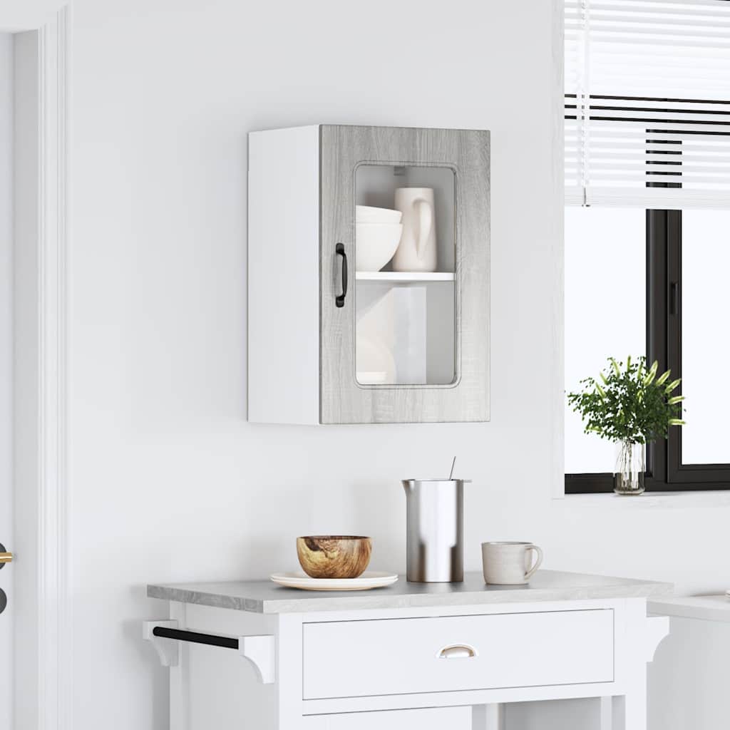 vidaXL Kitchen Wall Cabinet with Glass Door Kalmar Grey Sonoma Engineered Wood 3