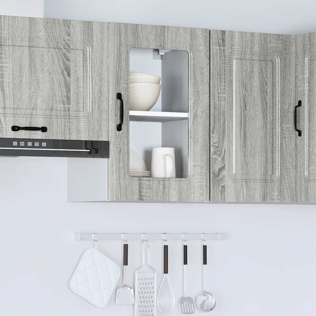 vidaXL Kitchen Wall Cabinet with Glass Door Kalmar Grey Sonoma Engineered Wood 4