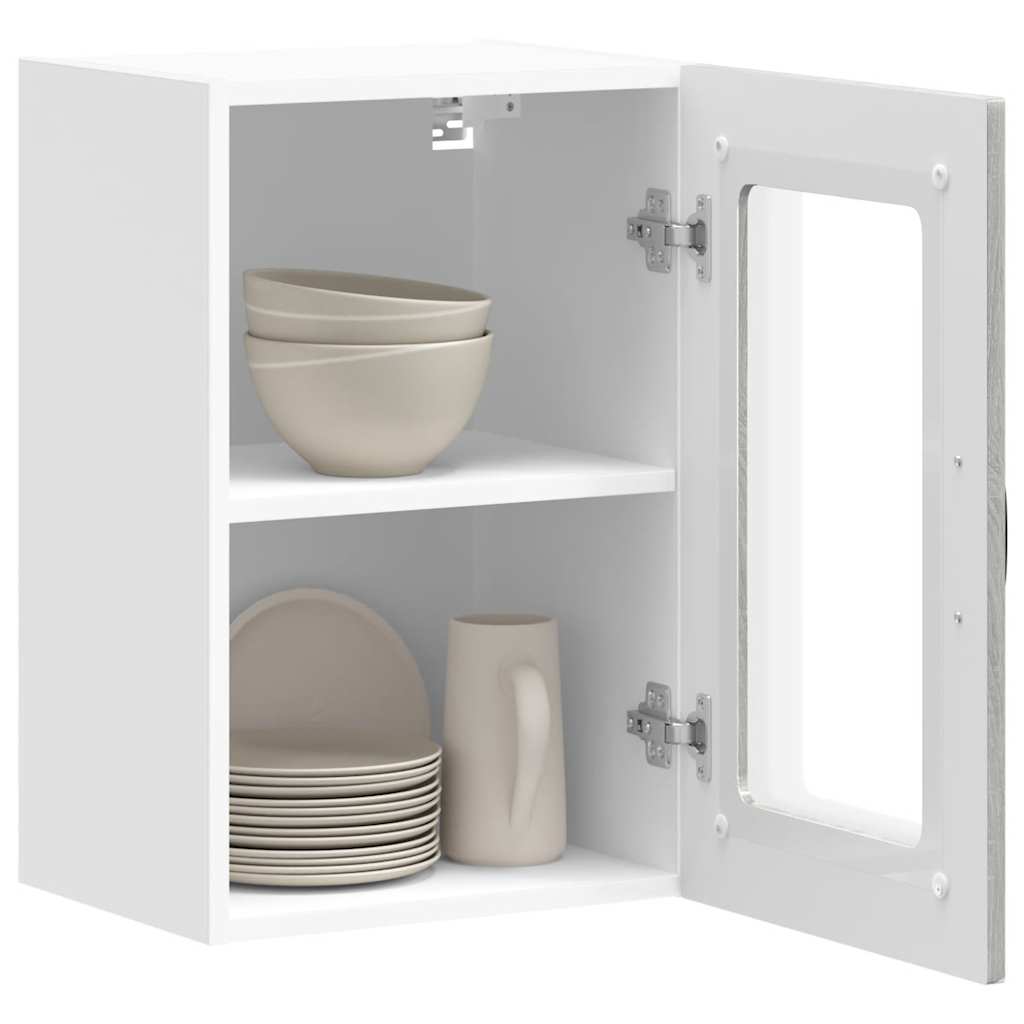 vidaXL Kitchen Wall Cabinet with Glass Door Kalmar Grey Sonoma Engineered Wood 5