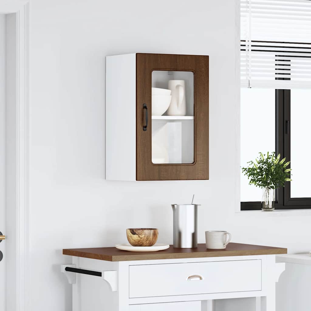 vidaXL Kitchen Wall Cabinet with Glass Door Kalmar Brown Oak Engineered Wood 3