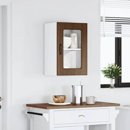 vidaXL Kitchen Wall Cabinet with Glass Door Kalmar Brown Oak Engineered Wood 3
