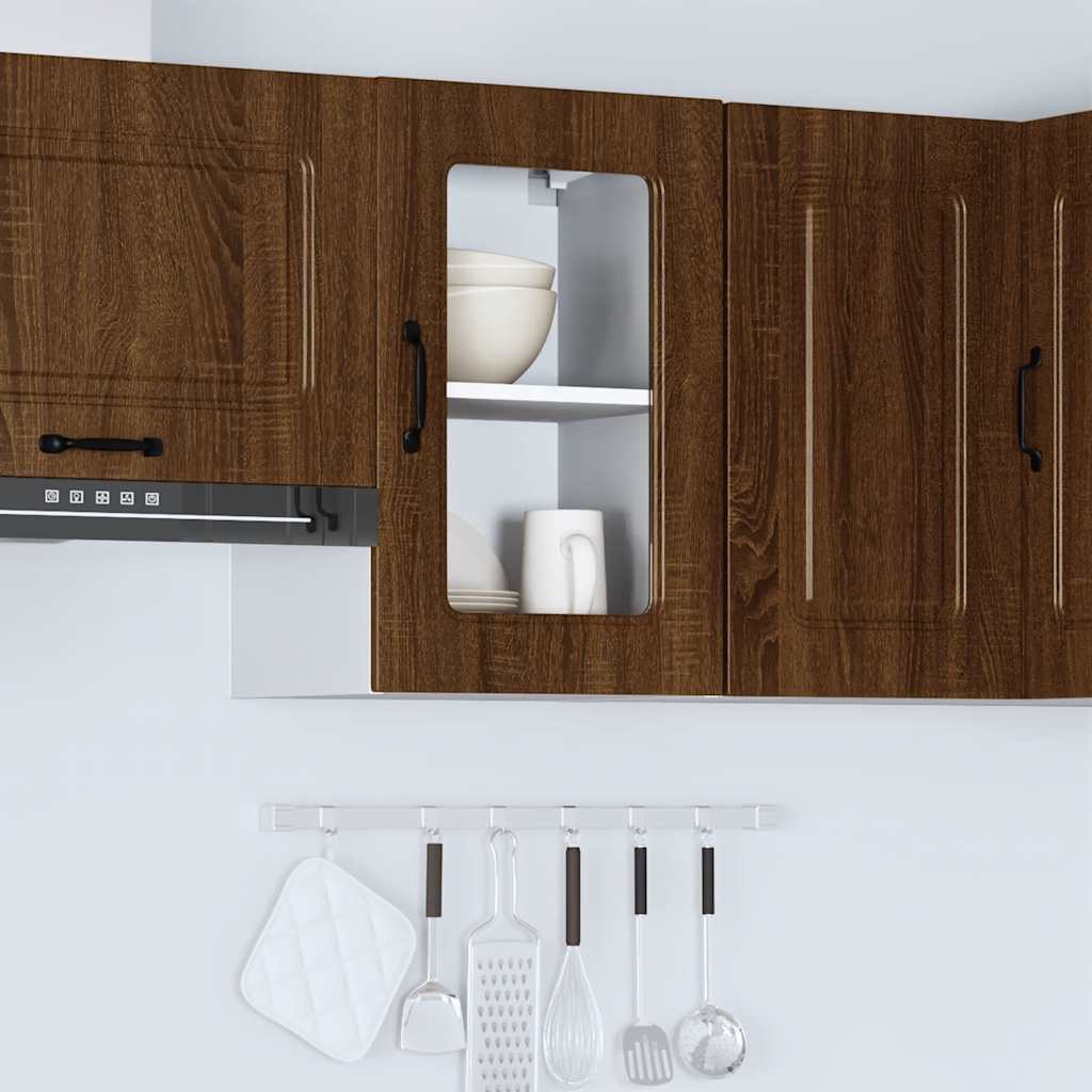 vidaXL Kitchen Wall Cabinet with Glass Door Kalmar Brown Oak Engineered Wood 4