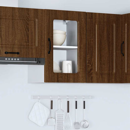 vidaXL Kitchen Wall Cabinet with Glass Door Kalmar Brown Oak Engineered Wood 4