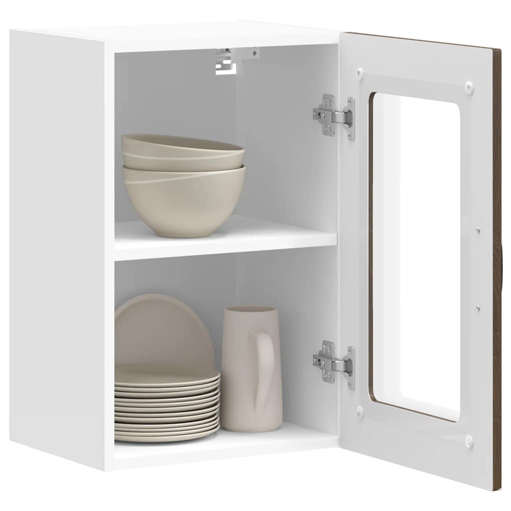 vidaXL Kitchen Wall Cabinet with Glass Door Kalmar Brown Oak Engineered Wood 5