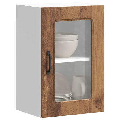 Kitchen Wall Cabinet with Glass Door "Kalmar" Old wood 1x wall corner cabinet 57 cm wide 100 cm high–2x wall glass cabinet (1 door) 40 cm wide 40 cm high 1x wall glass cabinet (1 door) 40 cm wide 60 cm high