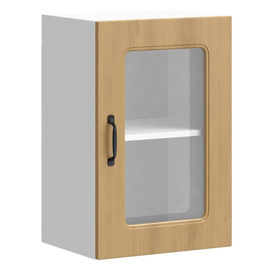 Kitchen Wall Cabinet with Glass Door "Kalmar" Artisan oak 1x wall corner cabinet 57 cm wide 100 cm high–2x wall glass cabinet (1 door) 40 cm wide 40 cm high 1x wall glass cabinet (1 door) 40 cm wide 60 cm high
