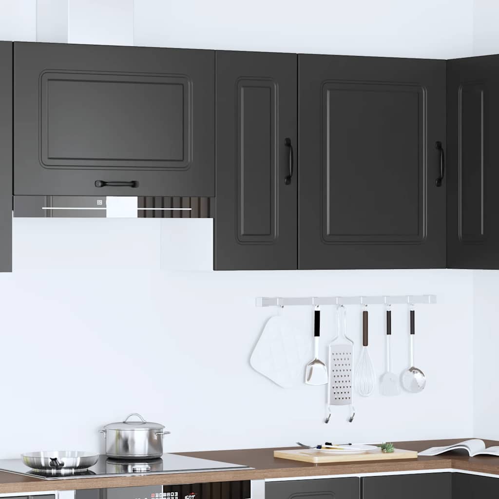 vidaXL Kitchen Wall Cabinet Kalmar Black Engineered Wood 3