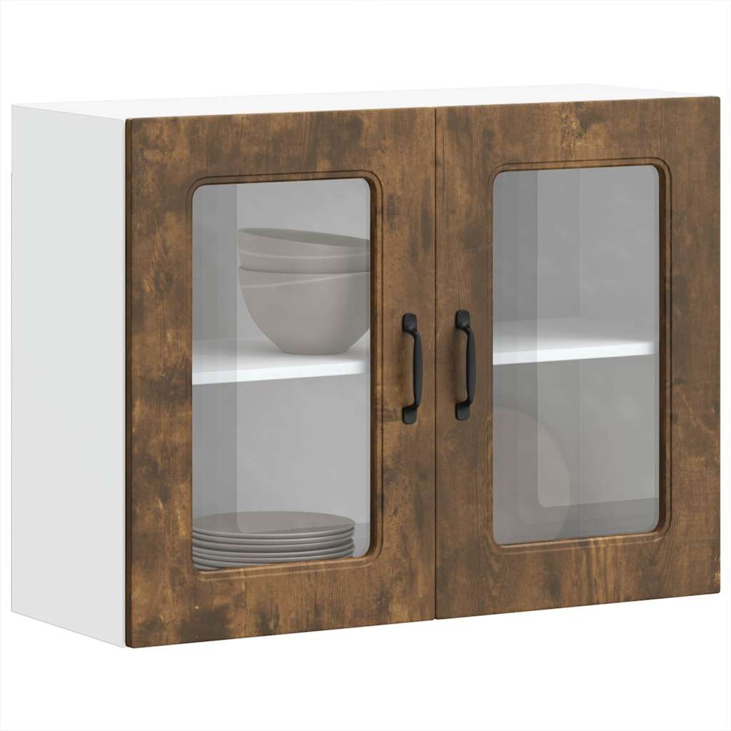 vidaXL Kitchen Wall Cabinet with Glass Door "Kalmar" Smoked Oak