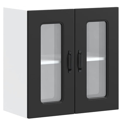 vidaXL Kitchen Wall Cabinet with Glass Door Kalmar Black Engineered Wood 2