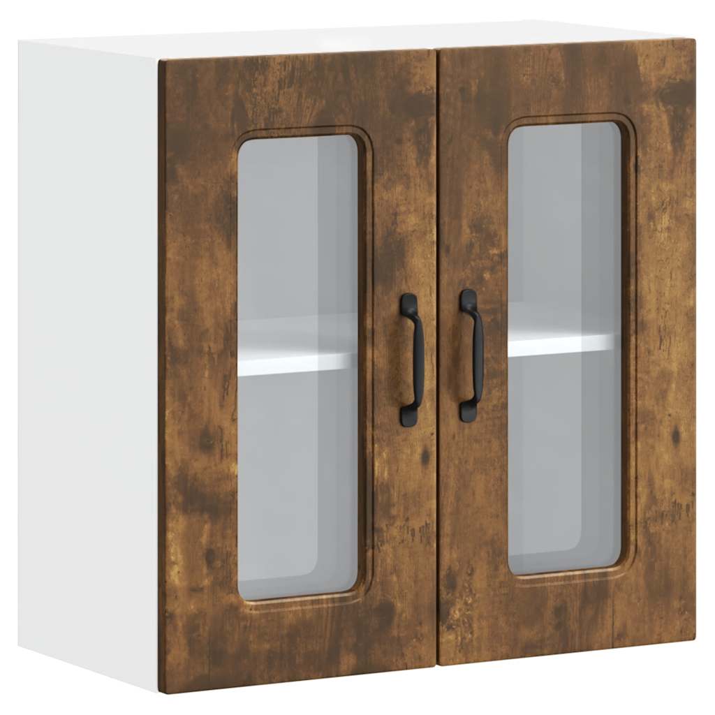 vidaXL Kitchen Wall Cabinet with Glass Door Kalmar Smoked Oak Engineered Wood 2