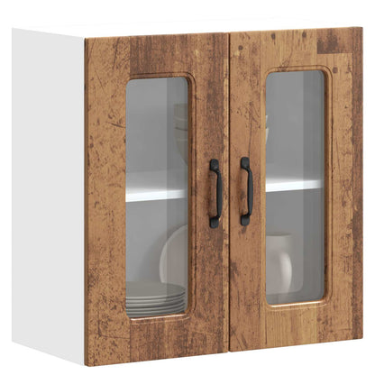 Kitchen Wall Cabinet with Glass Door "Kalmar" Old wood 1x wall corner cabinet 57 cm wide 100 cm high–2x wall glass cabinet (1 door) 40 cm wide 40 cm high 1x wall glass cabinet (2 doors) 60 cm wide 60 cm high
