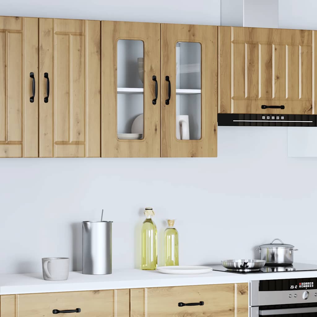 vidaXL Kitchen Wall Cabinet with Glass Door Kalmar Artisan Oak Engineered Wood 3