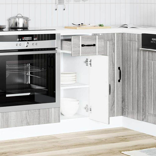 Kitchen Base Cabinet "Lucca" Engineered Wood Grey sonoma 1x bottom cabinet (1 door 1 drawer) 30 cm wide 81.5 cm high–1x wall cabinet (1 door) 30 cm wide 100 cm high 1x bottom cabinet (1 door 1 drawer) 30 cm wide 81.5 cm high