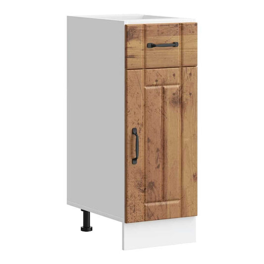 Kitchen Base Cabinet "Lucca" Engineered Wood Old wood 1x bottom cabinet (1 door 1 drawer) 30 cm wide 81.5 cm high–1x wall cabinet (1 door) 40 cm wide 60 cm high 1x bottom cabinet (1 door 1 drawer) 30 cm wide 81.5 cm high