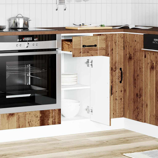 Kitchen Base Cabinet "Lucca" Engineered Wood Old wood 1x bottom cabinet (1 door 1 drawer) 30 cm wide 81.5 cm high–1x wall cabinet (1 door) 40 cm wide 60 cm high 1x bottom cabinet (1 door 1 drawer) 30 cm wide 81.5 cm high