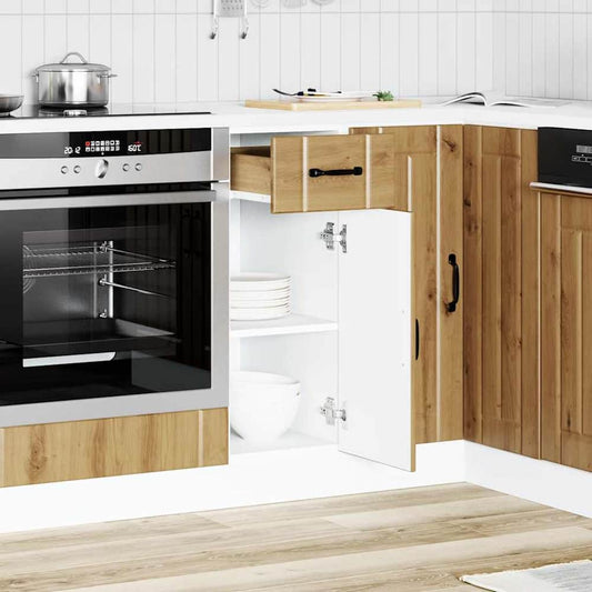 Kitchen Base Cabinet "Lucca" Engineered Wood Artisan oak 1x bottom cabinet (1 door 1 drawer) 30 cm wide 81.5 cm high–1x wall cabinet (1 door) 30 cm wide 100 cm high 1x bottom cabinet (1 door 1 drawer) 30 cm wide 81.5 cm high