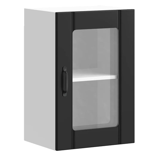 Kitchen Wall Cabinet with Glass Door "Lucca" Black 1x wall corner cabinet 57 cm wide 100 cm high–2x wall glass cabinet (1 door) 40 cm wide 40 cm high 1x wall glass cabinet (1 door) 40 cm wide 60 cm high