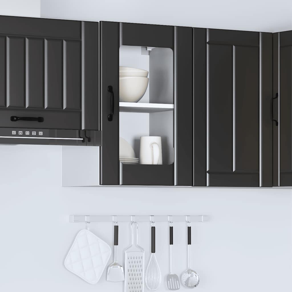 vidaXL Kitchen Wall Cabinet with Glass Door Lucca Black 4