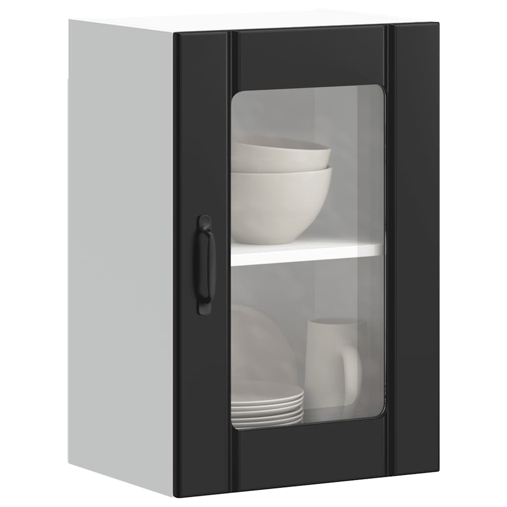 vidaXL Kitchen Wall Cabinet with Glass Door Lucca Black 1
