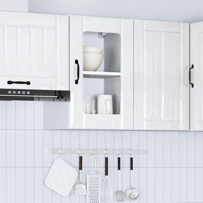 vidaXL Kitchen Wall Cabinet with Glass Door Lucca High Gloss White 4