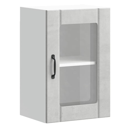 Kitchen Wall Cabinet with Glass Door "Lucca" Concrete grey 1x wall corner cabinet 57 cm wide 100 cm high–2x wall glass cabinet (1 door) 40 cm wide 40 cm high 1x wall glass cabinet (1 door) 40 cm wide 60 cm high