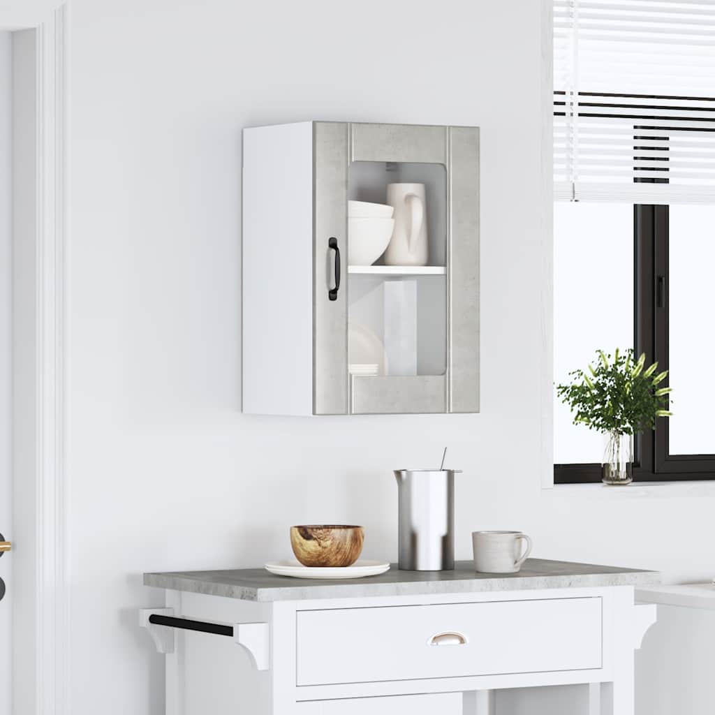 vidaXL Kitchen Wall Cabinet with Glass Door Lucca Concrete Grey 3