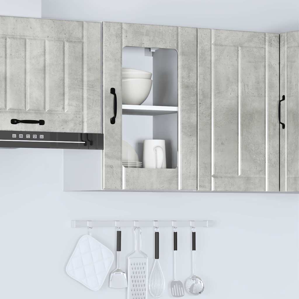 vidaXL Kitchen Wall Cabinet with Glass Door Lucca Concrete Grey 4