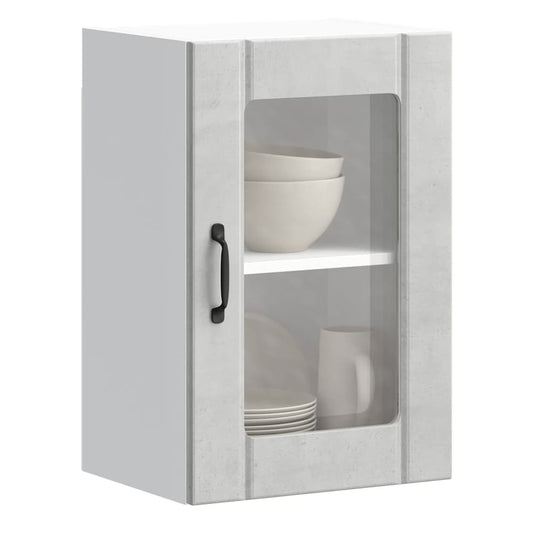 Kitchen Wall Cabinet with Glass Door "Lucca" Concrete grey 1x wall corner cabinet 57 cm wide 100 cm high–2x wall glass cabinet (1 door) 40 cm wide 40 cm high 1x wall glass cabinet (1 door) 40 cm wide 60 cm high