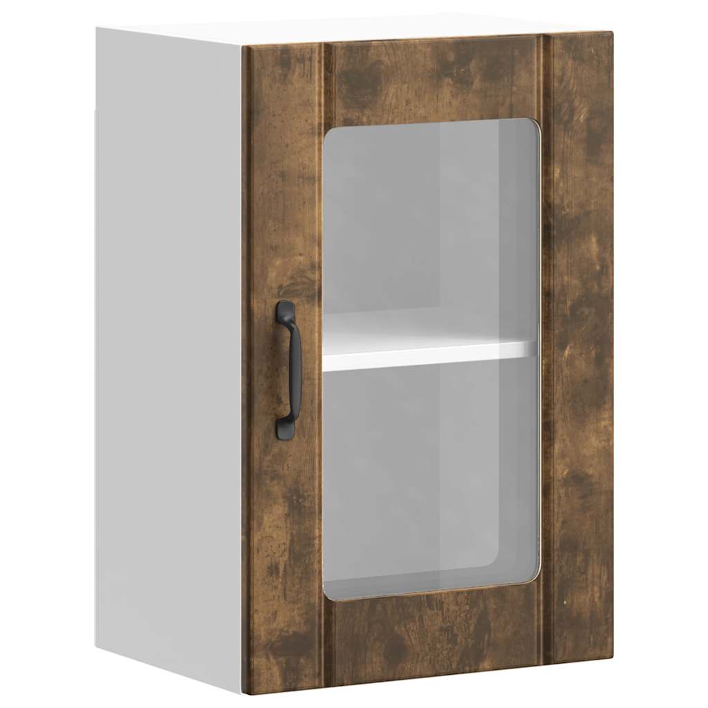 vidaXL Kitchen Wall Cabinet with Glass Door Lucca Smoked Oak 2