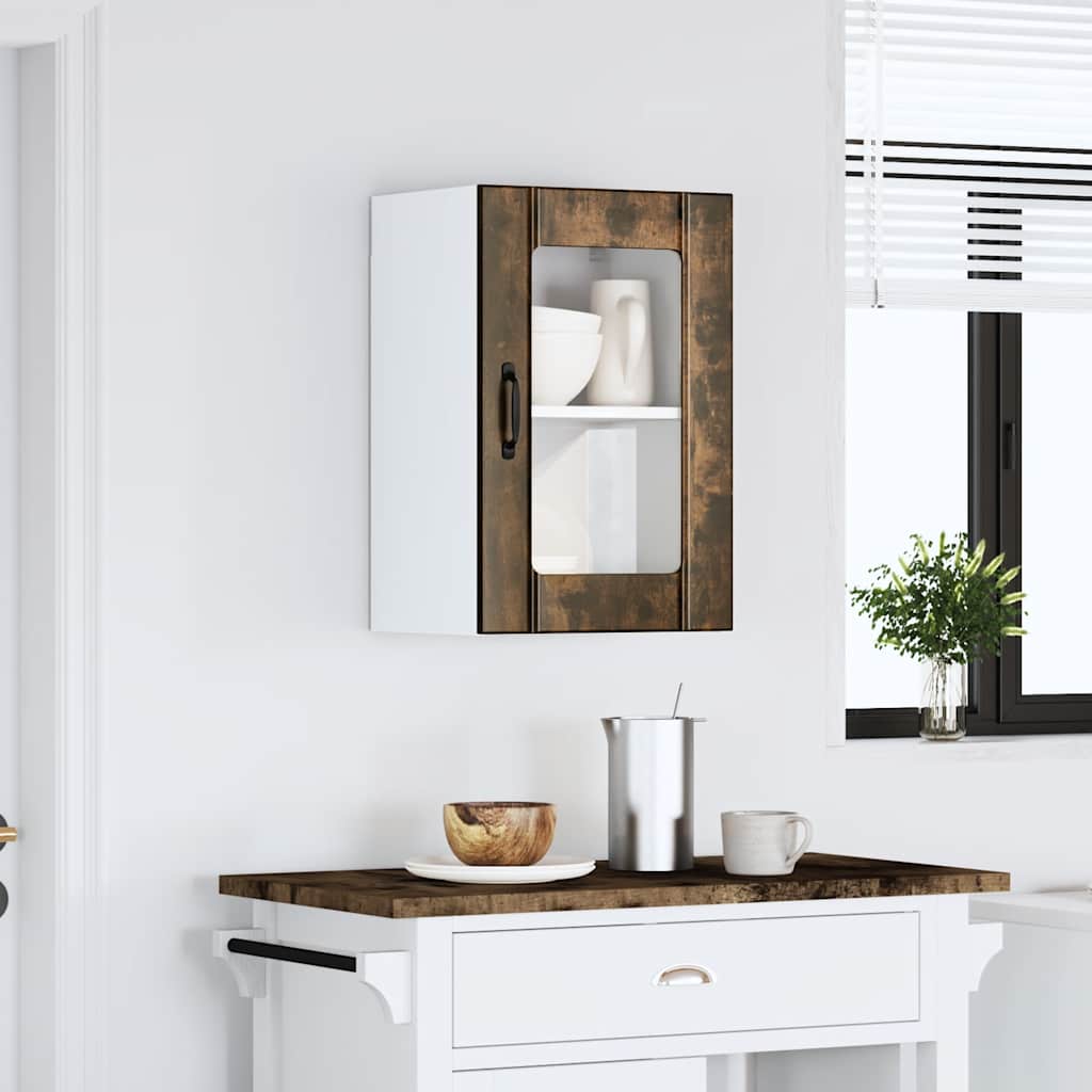 vidaXL Kitchen Wall Cabinet with Glass Door Lucca Smoked Oak 1