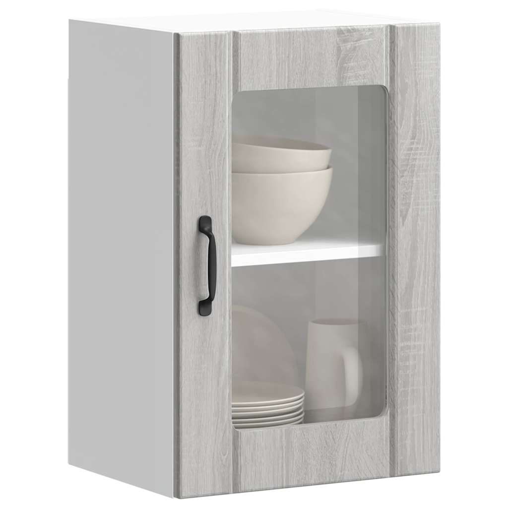 vidaXL Kitchen Wall Cabinet with Glass Door Lucca Grey Sonoma 1