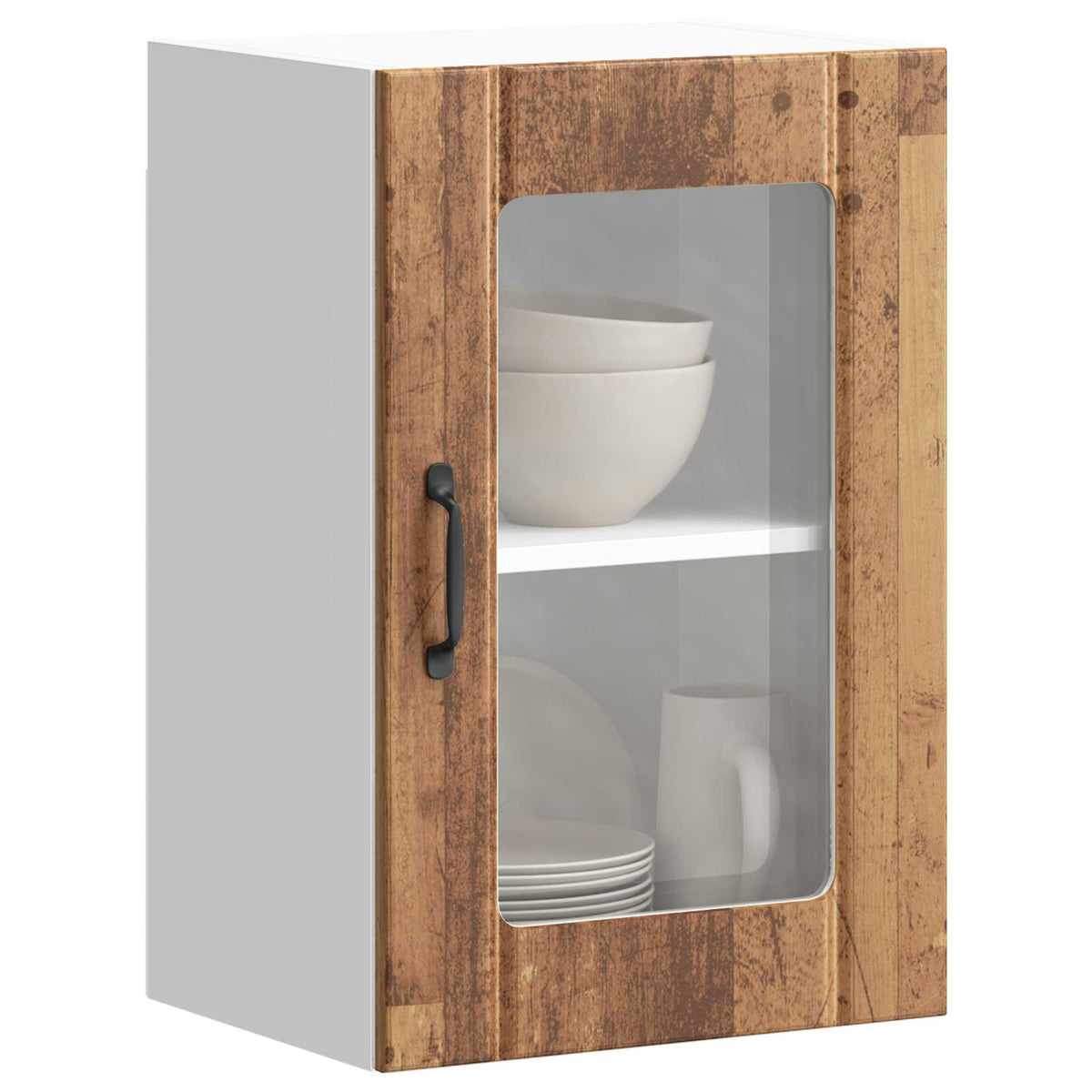 Kitchen Wall Cabinet with Glass Door "Lucca" Old wood 1x wall glass cabinet (1 door) 40 cm wide 60 cm high–2x wall glass cabinet (2 doors) 60 cm wide 40 cm high 1x wall glass cabinet (1 door) 40 cm wide 60 cm high