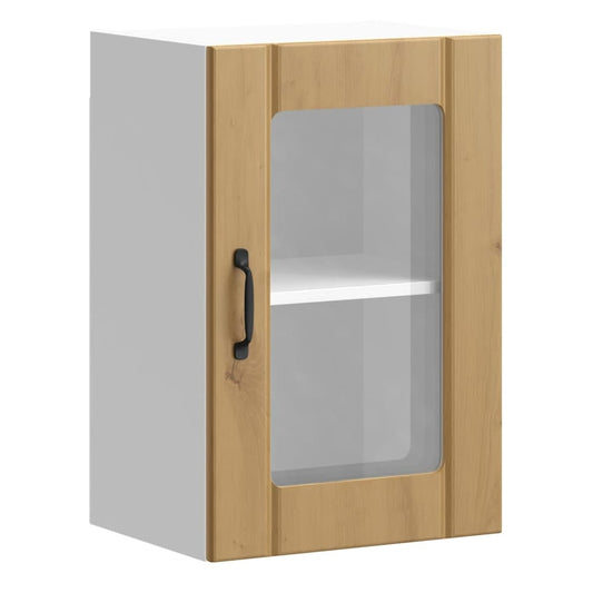Kitchen Wall Cabinet with Glass Door "Lucca" Artisan oak 1x wall corner cabinet 57 cm wide 100 cm high–2x wall glass cabinet (1 door) 40 cm wide 40 cm high 1x wall glass cabinet (1 door) 40 cm wide 60 cm high