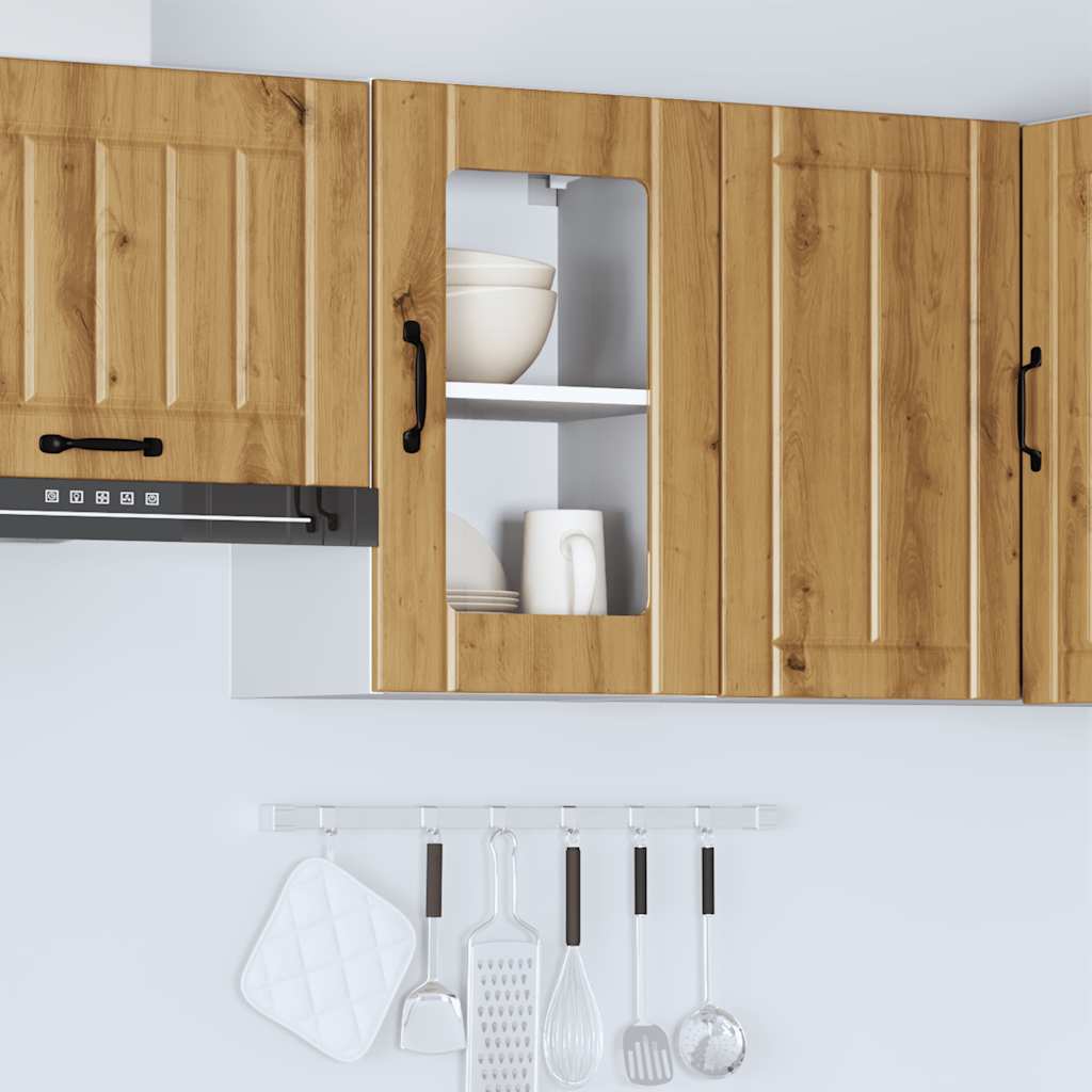 vidaXL Kitchen Wall Cabinet with Glass Door Lucca Artisan Oak 4