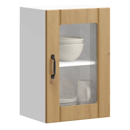 Kitchen Wall Cabinet with Glass Door "Lucca" Artisan oak 1x wall corner cabinet 57 cm wide 100 cm high–2x wall glass cabinet (1 door) 40 cm wide 40 cm high 1x wall glass cabinet (1 door) 40 cm wide 60 cm high