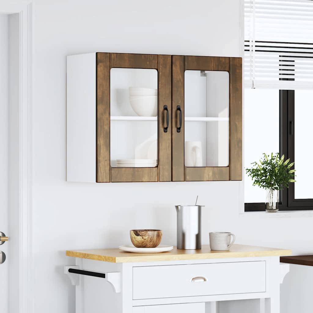vidaXL Kitchen Wall Cabinet with Glass Door Lucca Smoked Oak Engineered Wood 3