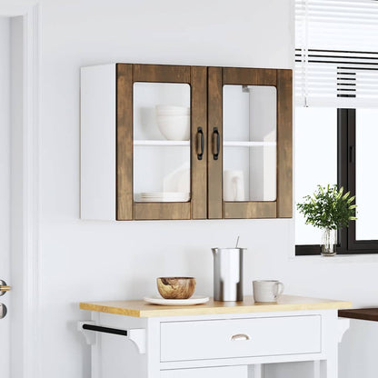 vidaXL Kitchen Wall Cabinet with Glass Door Lucca Smoked Oak Engineered Wood 3