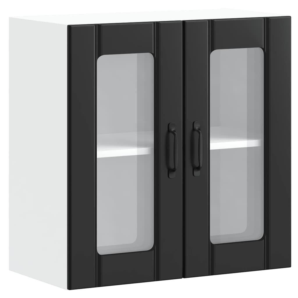 vidaXL Kitchen Wall Cabinet with Glass Door Lucca Black Engineered Wood 2