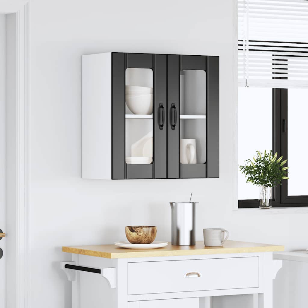 vidaXL Kitchen Wall Cabinet with Glass Door Lucca Black Engineered Wood 3