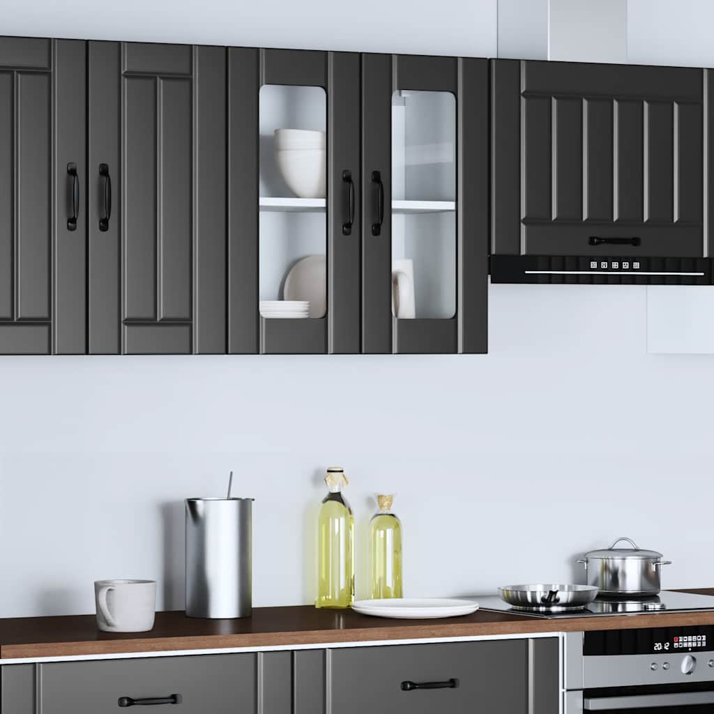 vidaXL Kitchen Wall Cabinet with Glass Door Lucca Black Engineered Wood 4