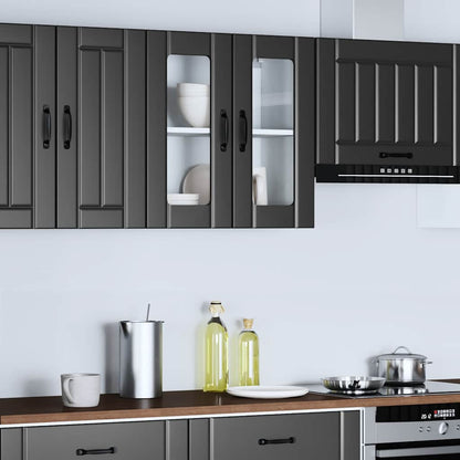 vidaXL Kitchen Wall Cabinet with Glass Door Lucca Black Engineered Wood 4