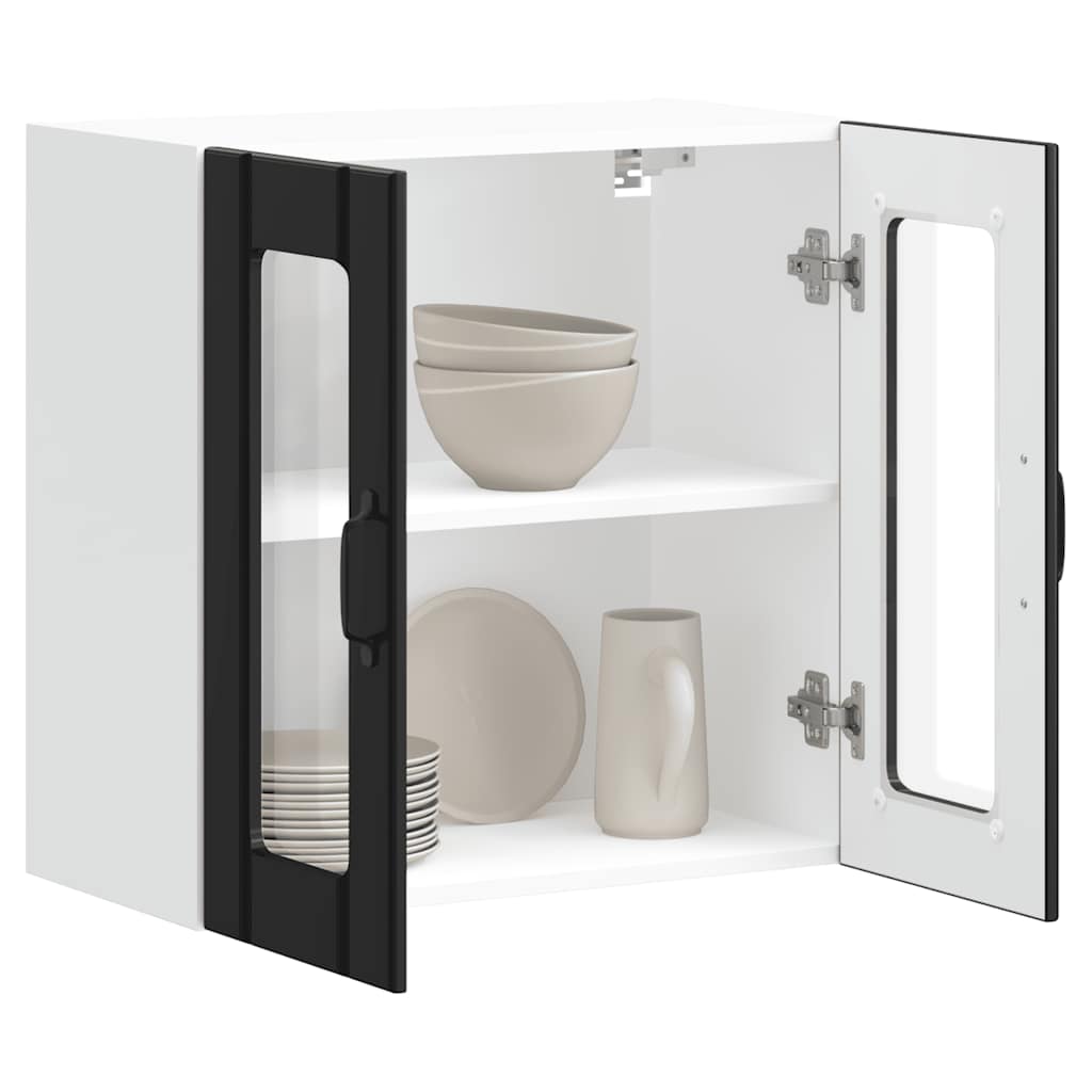 vidaXL Kitchen Wall Cabinet with Glass Door Lucca Black Engineered Wood 5